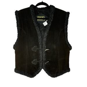 VTG Clean Lines Women's Suede Vest Sherpa Lined Western 90s Black Size L